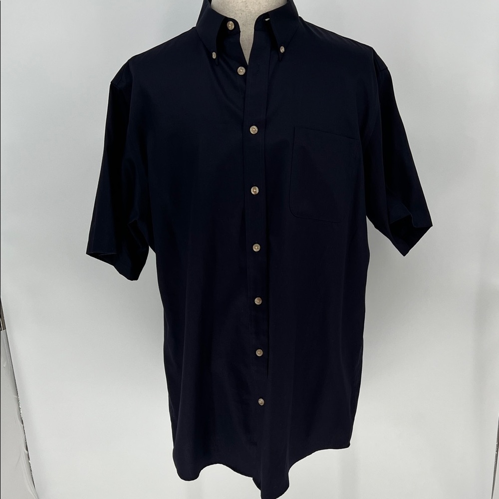 Lands' End Men's Navy Button-Down Shirt XL Tall
